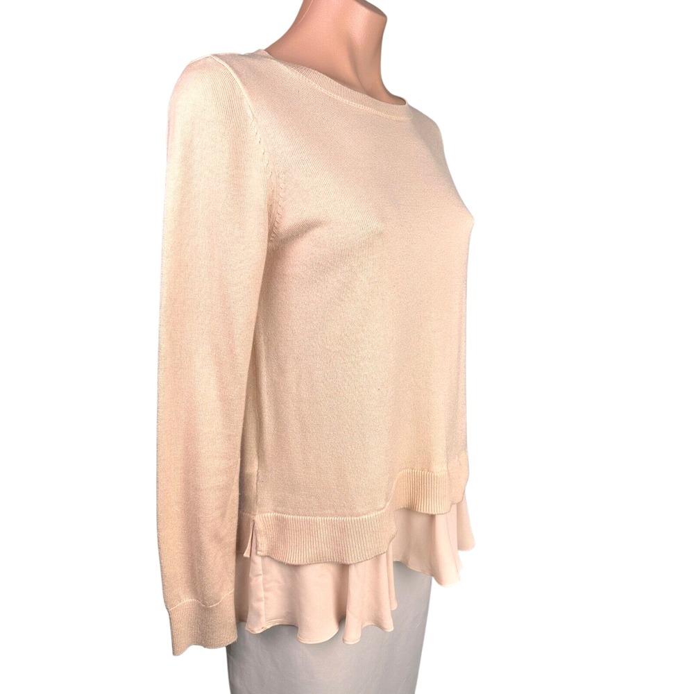 Loft Pullover Sweater Light Pink  Long Sleeves Size S Hem Ruffles Nylon/ Acetate - Picture 4 of 5